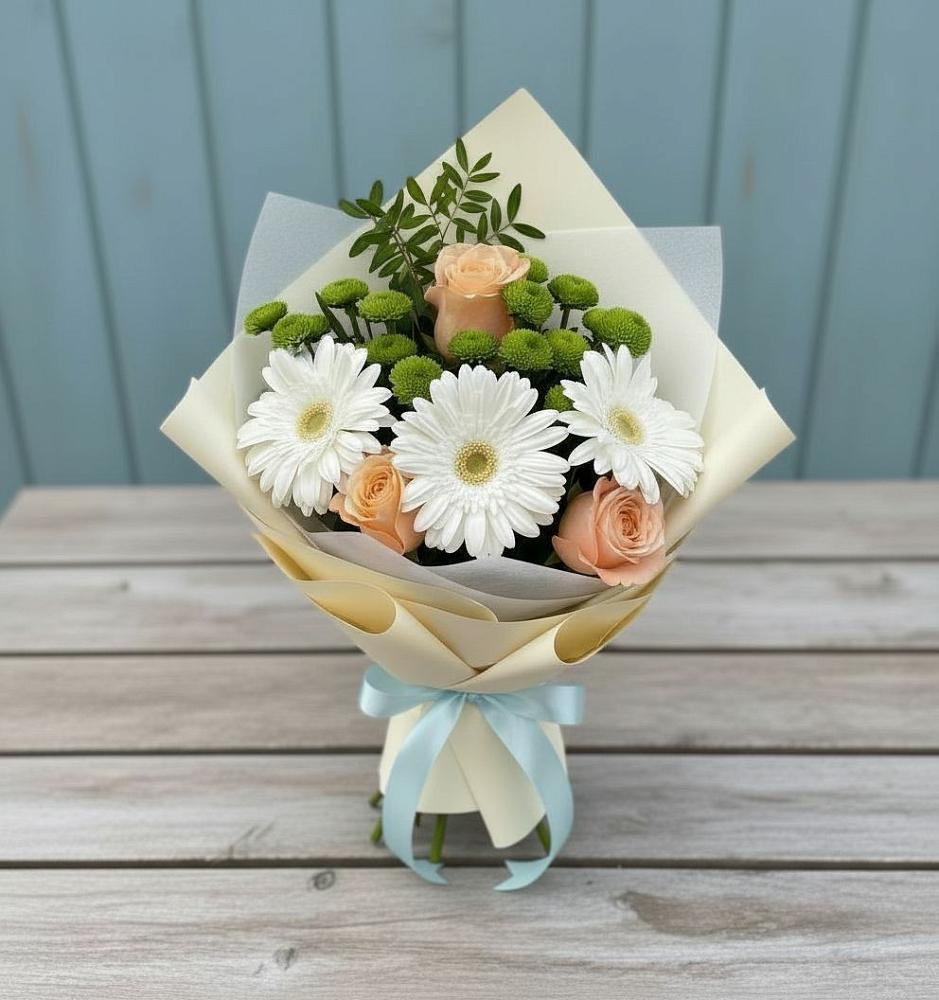 Букет цветов из: Герберы, Розы и Хризантемы в Анадыри